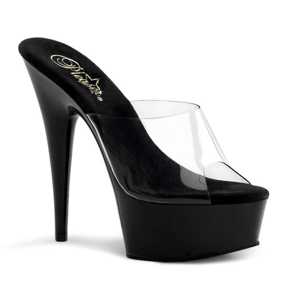 Pleaser Delight 601 Black Platform Heels with Clear Vamp - Picture 1 of 4
